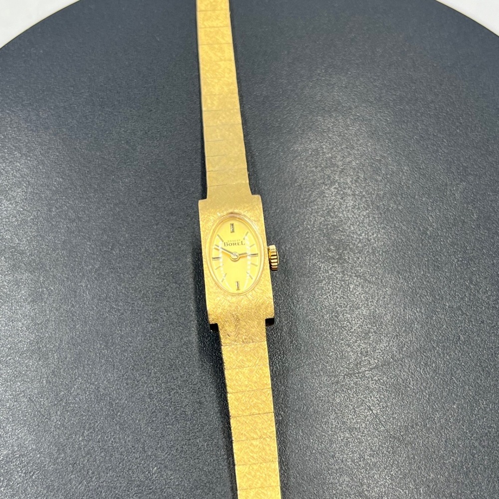 Ernest Borel Vintage Gold Textured Manual Wind Swiss Cocktail Watch 10‎ Microns
